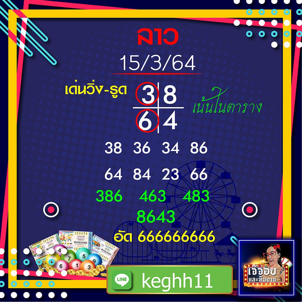 แนวทางหวยลาว เจ๊จอย พารวย 15/03/64