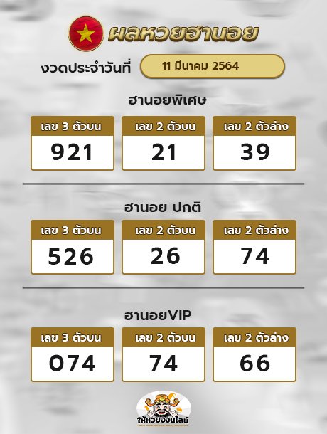 ตรวจหวยฮานอย 11/3/64