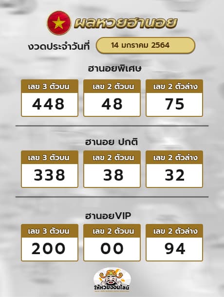 ตรวจหวยฮานอย 14/1/64