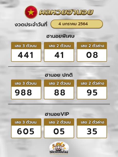 ตรวจหวยฮานอย 4/1/64