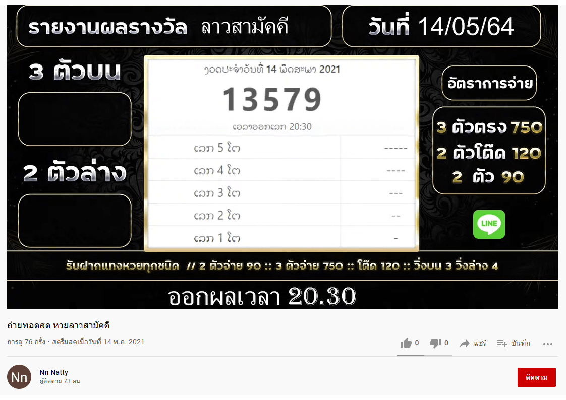 natty ช่องยูทูบถ่ายหวยลาว