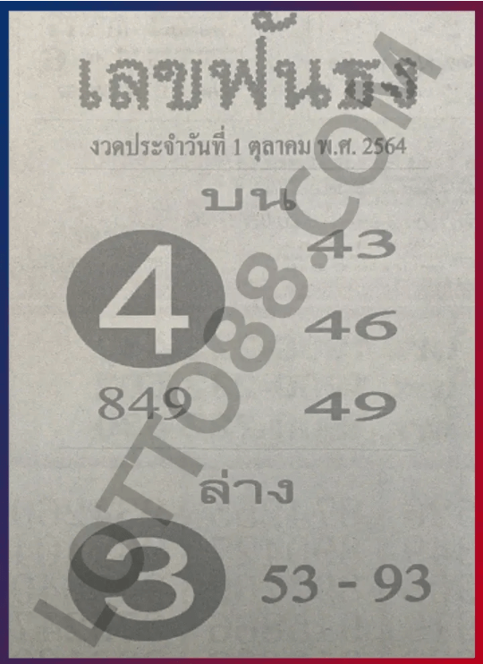หวยฟันธง1/10/64
