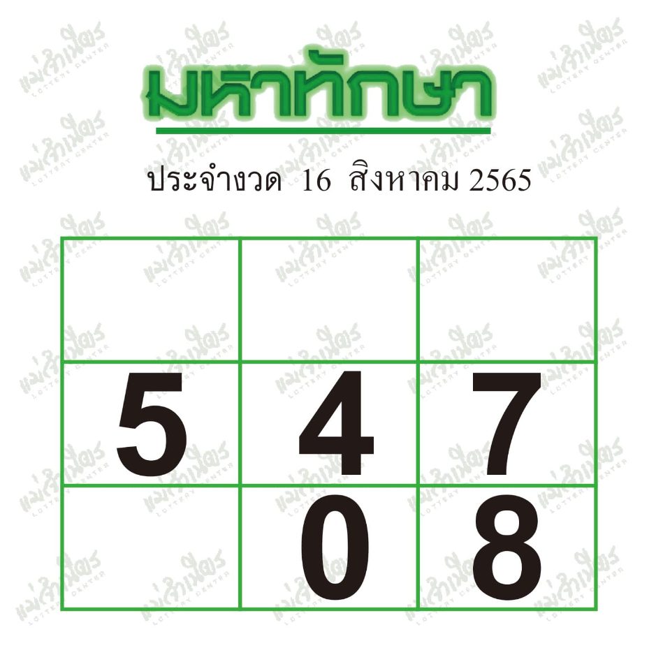 หวยมหาทักษา 16/8/65